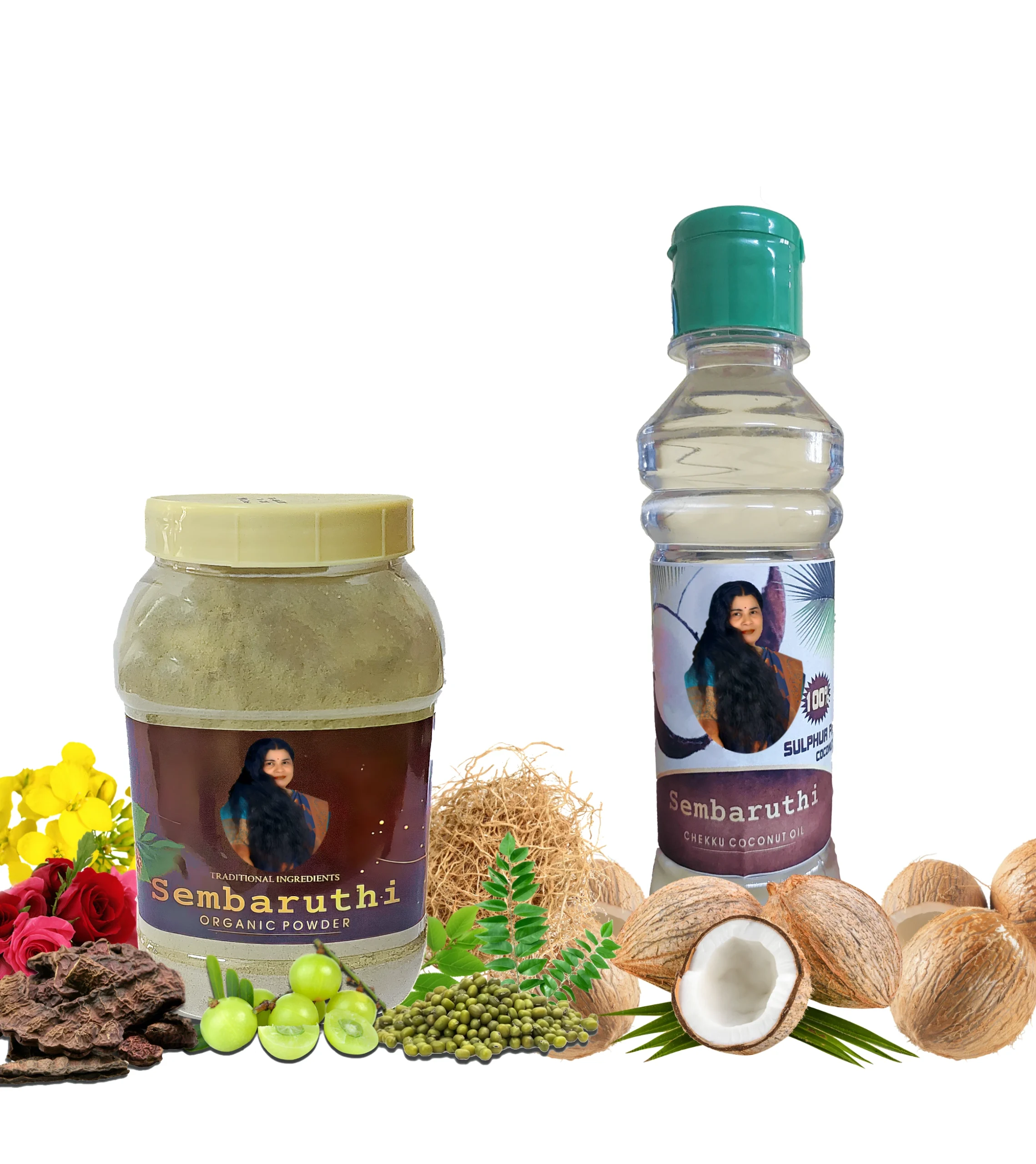 Sembaruthi Sulphur Free Coconut Oil Combo | (Coconut Hair oil 200ml + Shikakai Powder 250g)