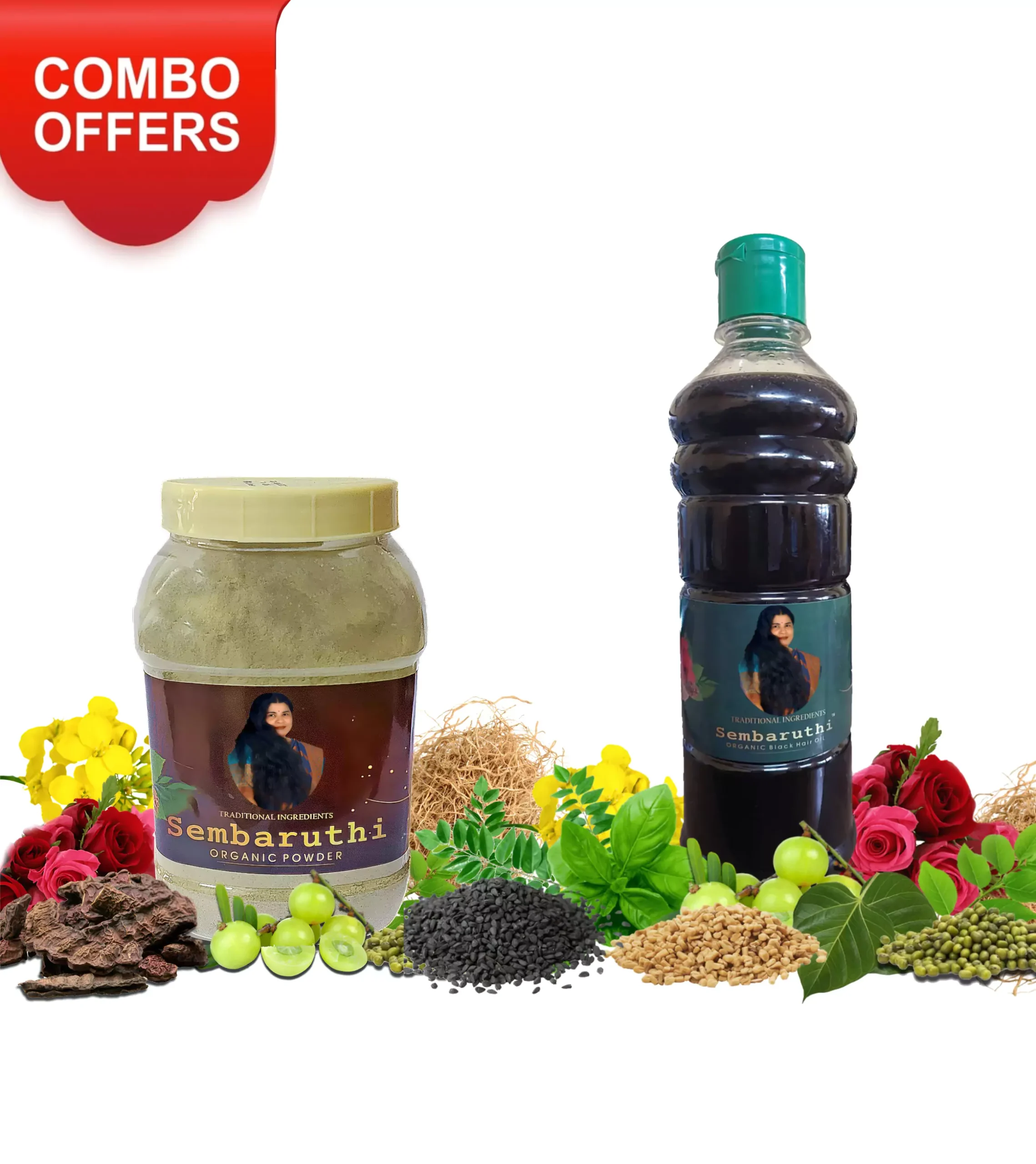 Sembaruthi Organic | Combo Pack (Black Hair Oil 500ml + Shikakai Powder 500g)